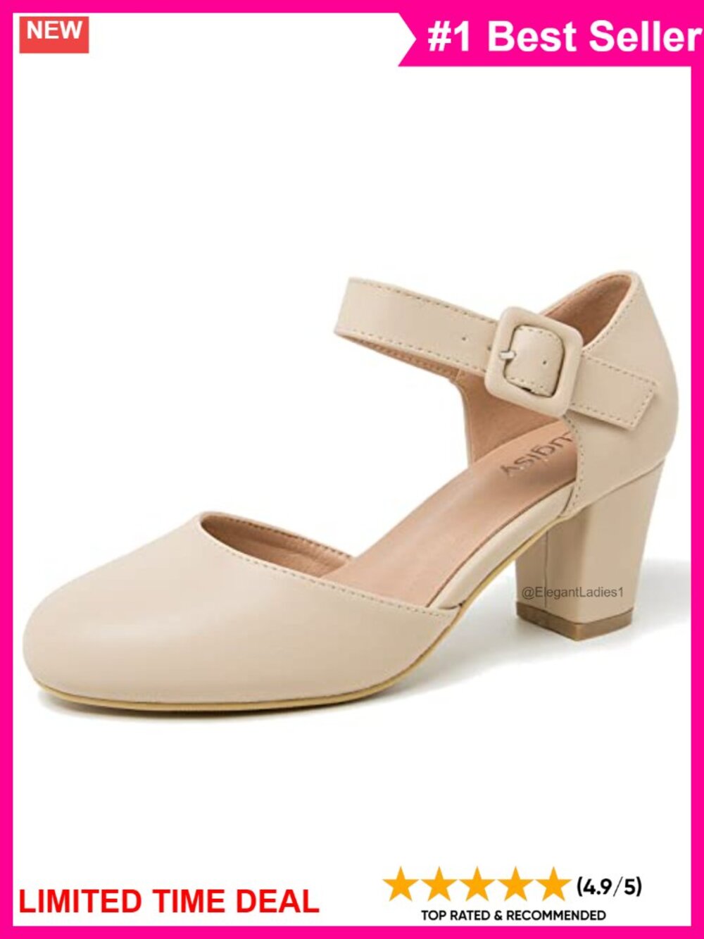 Women's Closed Toe Ankle Strap Block Heel Pumps Mary Jane Dress Shoes